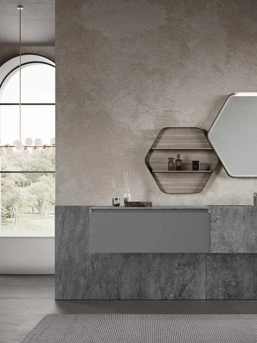 Mobile da Bagno sospeso M3 System 313 in laccato e gres di Baxar