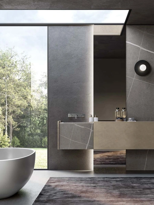 Mobile da Bagno sospeso in laccato metallico nichel e gres Senda grigio Major 05 di Birex