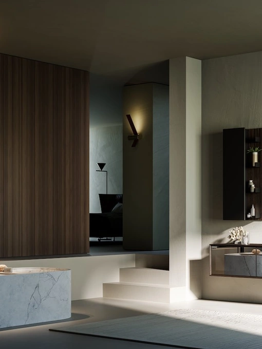 Mobile da Bagno sospeso in vetro e melaminico Modula 01 di Puntotre