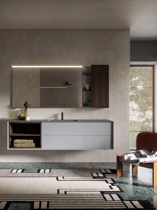 Mobile da Bagno sospeso in laccato opaco e melaminico Modula 02 di Puntotre