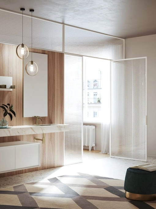 Mobile da Bagno sospeso in laccato opaco con top in gres Modula 03 di Puntotre
