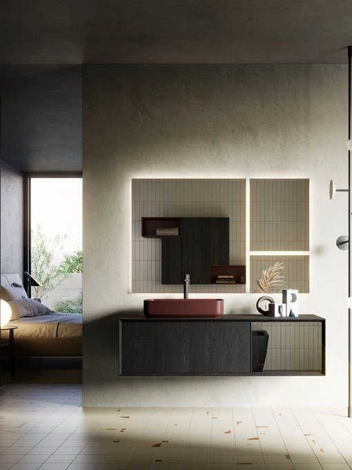 Mobile da Bagno sospeso in legno e vetro Modula 04 di Puntotre