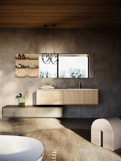 Mobile da Bagno sospeso in melaminico e laccato con top in gres Modula 06 di Puntotre