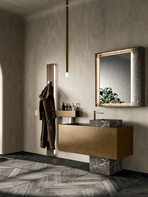 Mobile da Bagno a terra Must 02 in laccato Metal Bronzo e Marmo di Arrital