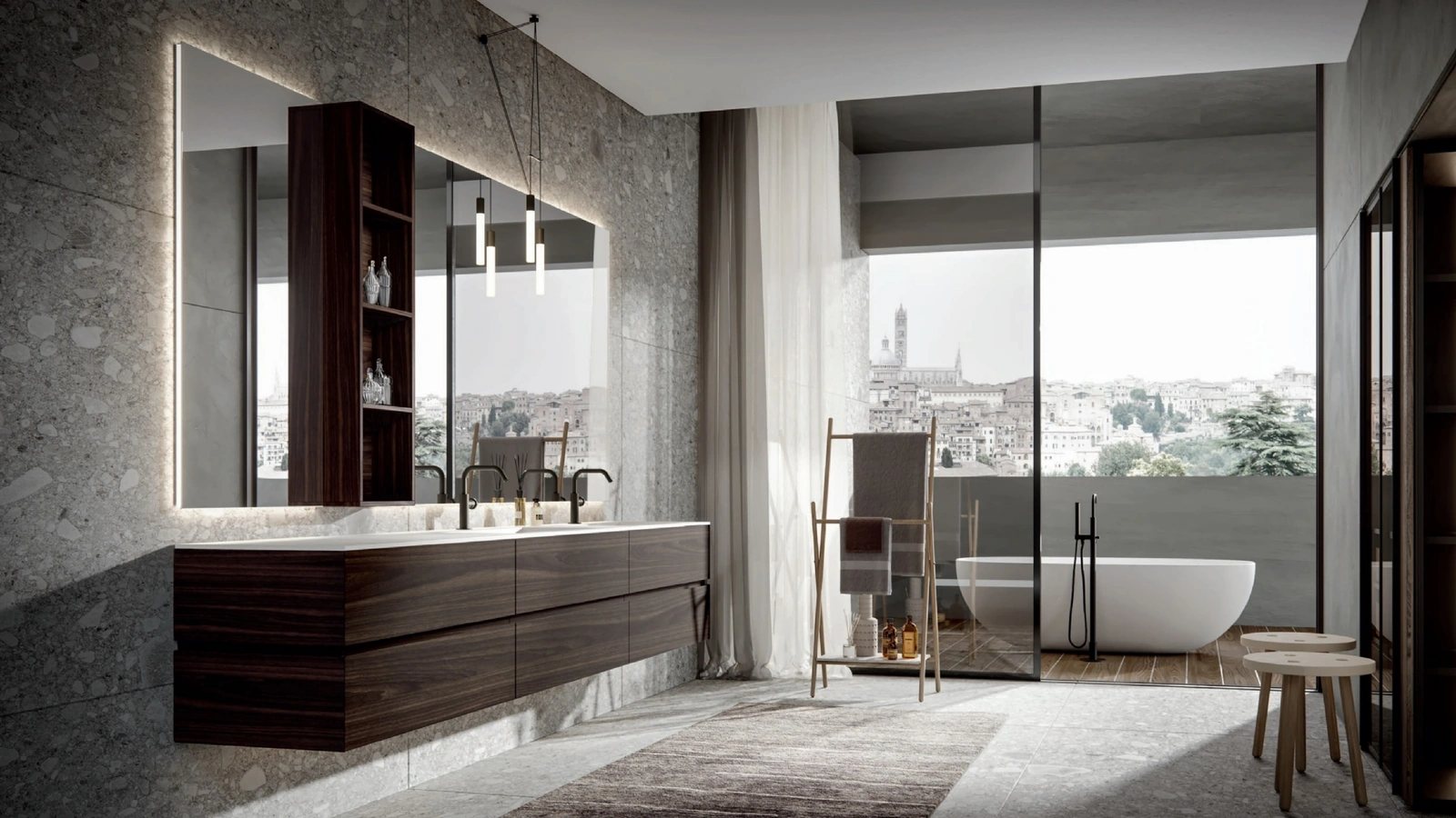 Mobile da Bagno moderno sospeso in Rovere termotrattato Nike 002 di Edoné