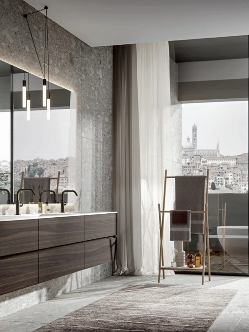 Mobile da Bagno moderno sospeso in Rovere termotrattato Nike 002 di Edoné