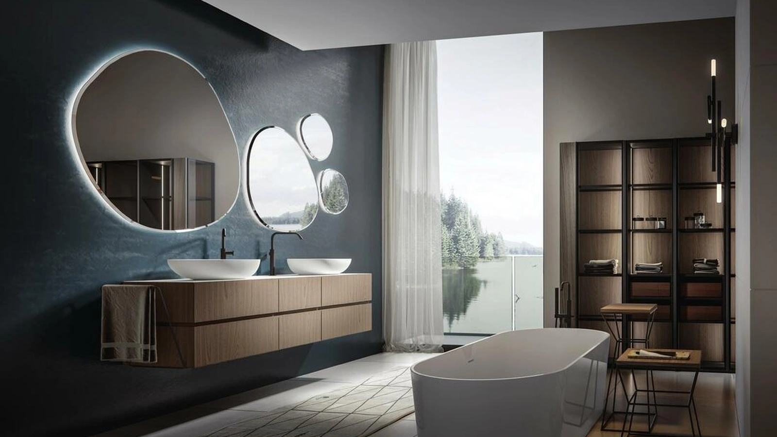 Mobile da Bagno sospeso in Castagno tinto Cumino Nike 003 di Edoné