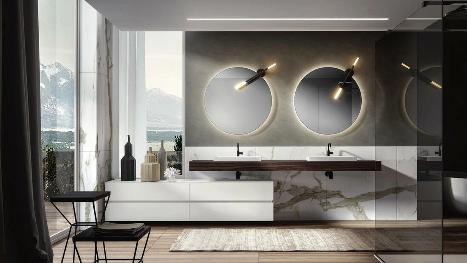 Mobile da Bagno sospeso in laccato opaco Panna con top in Rovere termotrattato Nike 004 di Edoné