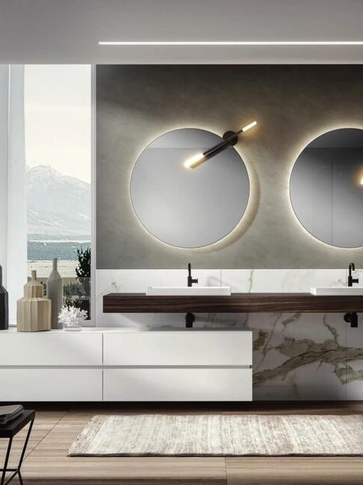 Mobile da Bagno sospeso in laccato opaco Panna con top in Rovere termotrattato Nike 004 di Edoné