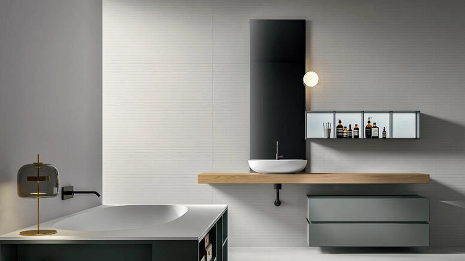 Mobile da Bagno Nike 2322 laccato opaco Peltro con top in Castagno tinto Naturale di Edoné