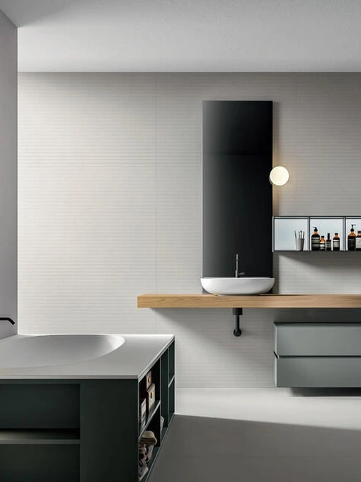 Mobile da Bagno Nike 2322 laccato opaco Peltro con top in Castagno tinto Naturale di Edoné