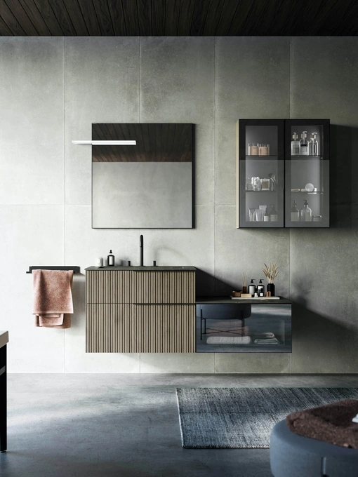 Mobile da Bagno sospeso in polimerico finitura effetto legno Vertigo 03 di Puntotre