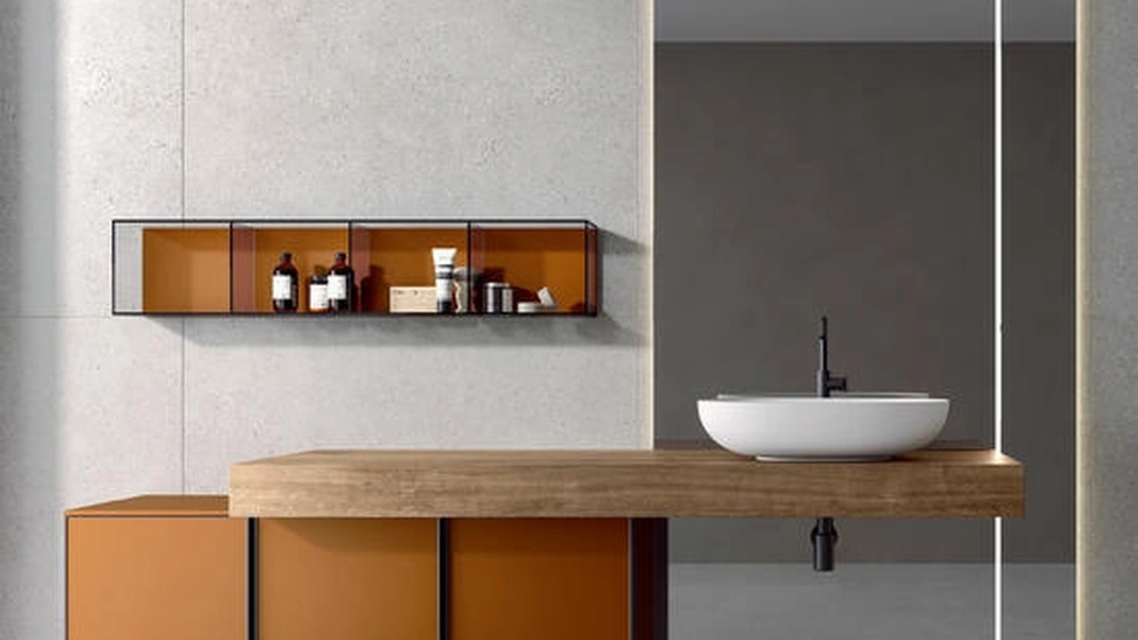 Mobile da Bagno a terra laccato opaco Ruggine Rea 2314 di Edoné