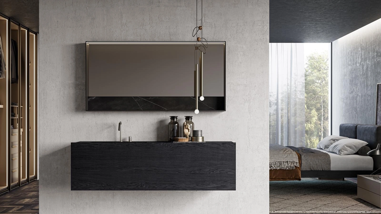 Mobile da Bagno sospeso in essenza rovere carbone Sail 04 di Birex