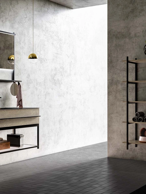 Mobile da Bagno Sidéro 04 in essenza rovere cenere e metallo nero di Birex