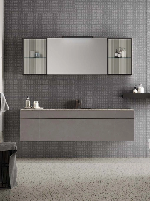 Mobile da Bagno Sidéro 06 in laccato effetto cemento grafite di Birex