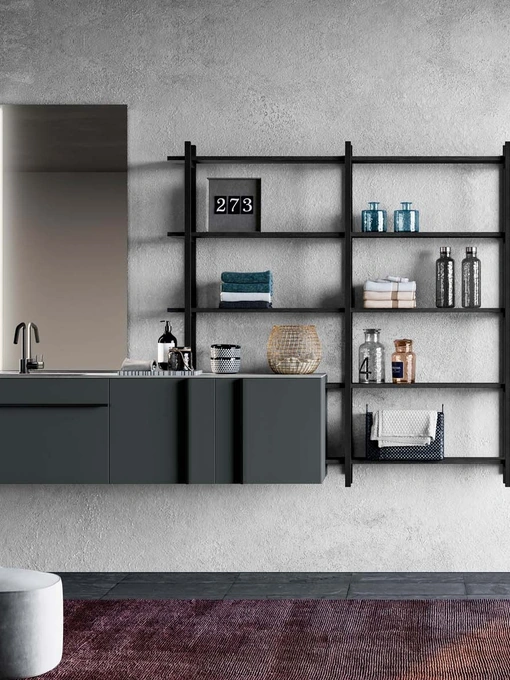 Mobile da Bagno Sidéro 07 in laccato opaco grigio antracite di Birex