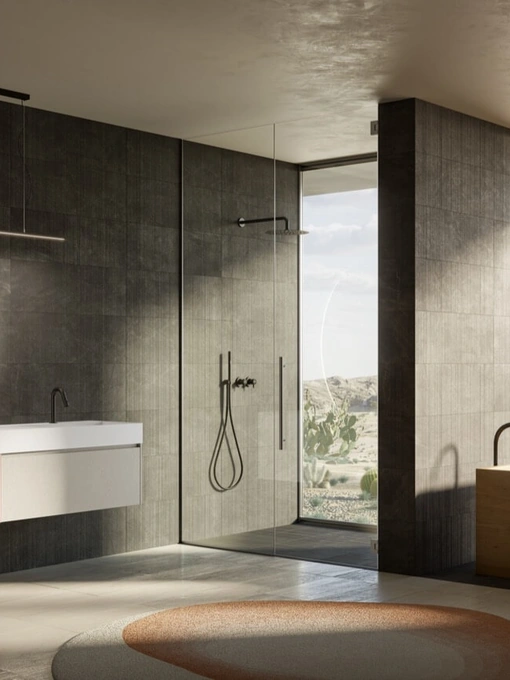 Mobile da Bagno sospeso Sistema Gola 33 in melaminico Cemento Rigato di Puntotre
