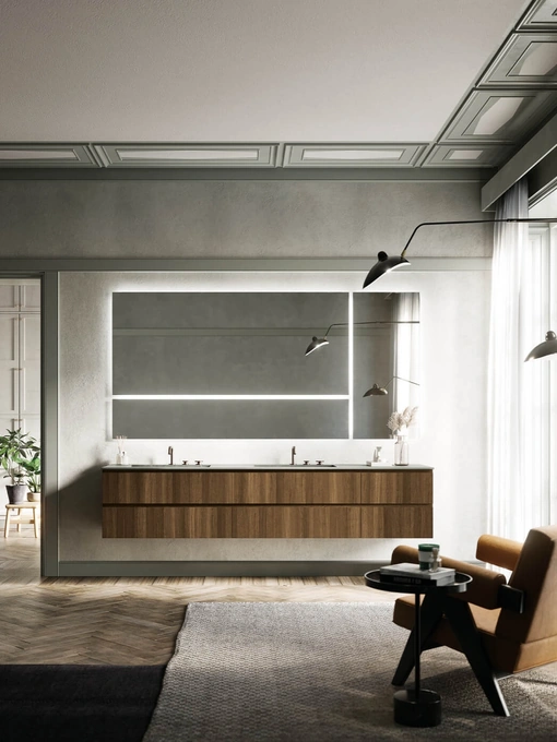 Mobile da Bagno sospeso in Rovere termocotto Sistema Gola 01 di Puntotre