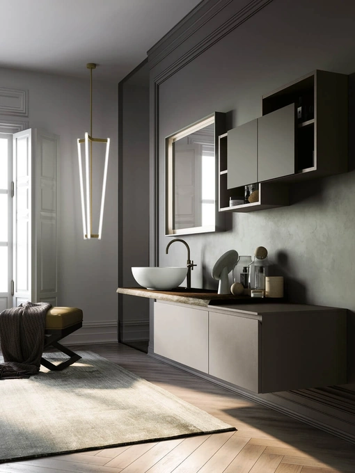 Mobile da Bagno sospeso in laminato Sistema Gola 10 di Puntotre