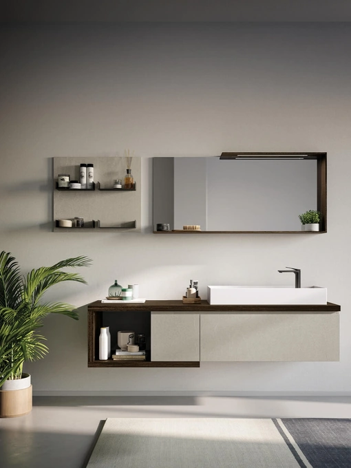 Mobile da Bagno sospeso in laminato Sistema Gola 11 di Puntotre