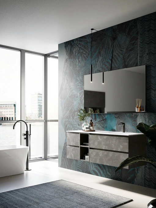 Mobile da Bagno sospeso in laminato Sistema Gola 14 di Puntotre