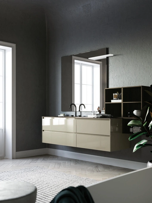 Mobile da Bagno sospeso laccato lucido Sistema Gola 06 di Puntotre