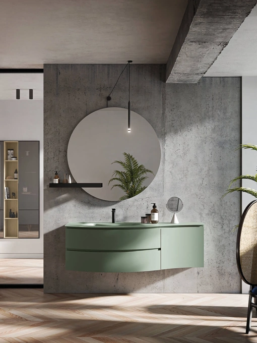 Mobile da Bagno sospeso con base curva laccato opaco Sistema Gola 07 di Puntotre