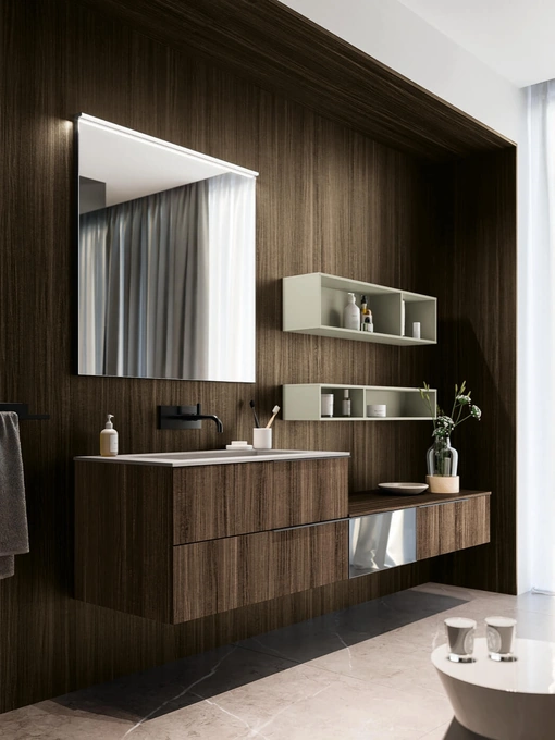 Mobile da Bagno sospeso in laminato finitura Eucalipto Sistema Maniglia 17 di Puntotre