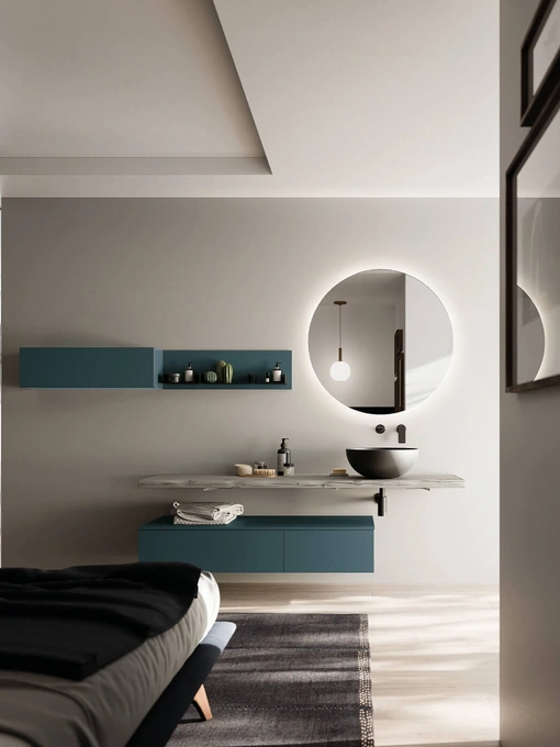 Mobile da Bagno sospeso laccato opaco con top in Abete Grey Sistema Maniglia 19 di Puntotre