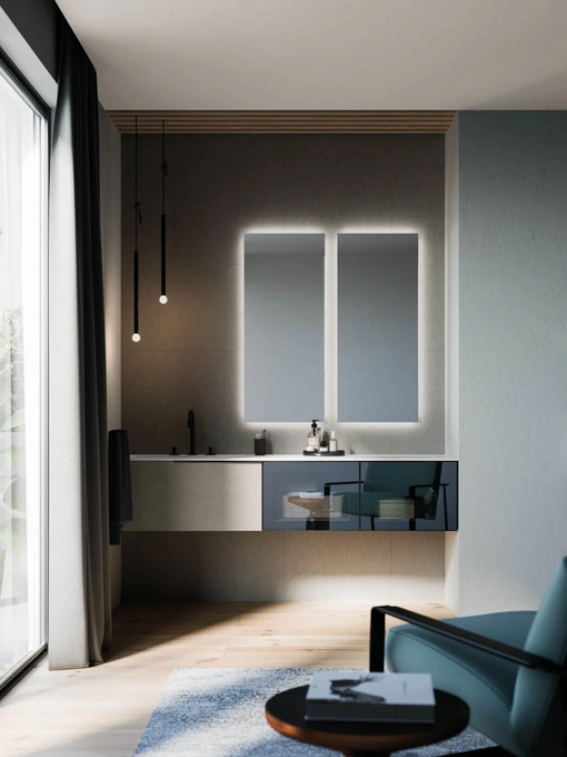Mobile da Bagno sospeso in vetro e laminato Sistema Maniglia 20 di Puntotre