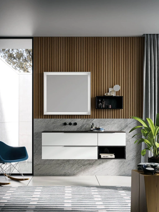 Mobile da Bagno sospeso in laminato Sistema Maniglia 25 di Puntotre