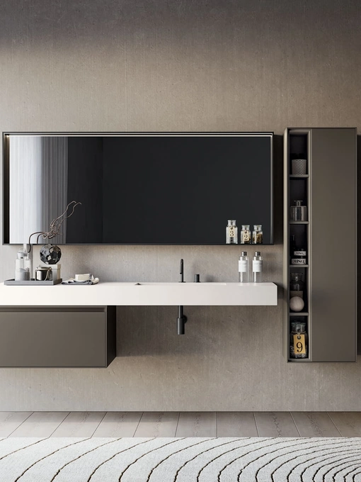 Mobile da Bagno sospeso in laccato opaco grigio Traccia 01 di Birex
