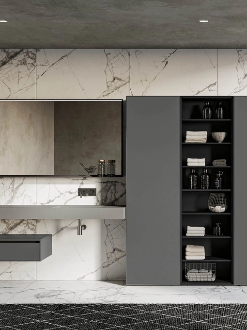 Mobile da Bagno sospeso in laccato opaco micalizzato piombo Traccia 02 di Birex