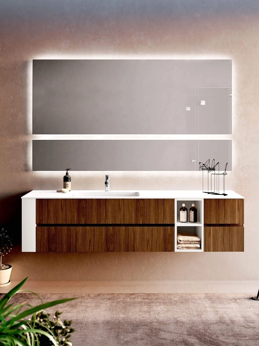 Mobile da Bagno sospeso in melaminico Noce italia Up & Down 02 di Puntotre