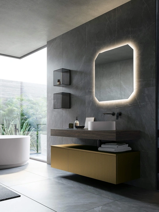 Mobile da Bagno sospeso in polimerico Bronzo metallizzato Vertigo 07 di Puntotre