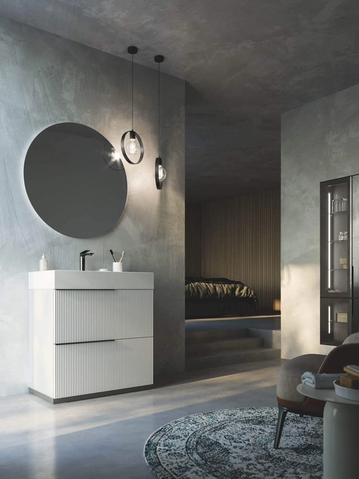 Mobile da Bagno a terra laccato opaco Bianco con lavabo in ceramica Vertigo 02 di Puntotre