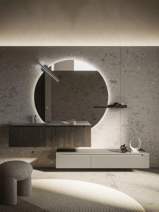 Mobile da Bagno sospeso Vertigo Evolution 01 polimerico finitura effetto legno e laccato opaco con top in vetro di Puntotre