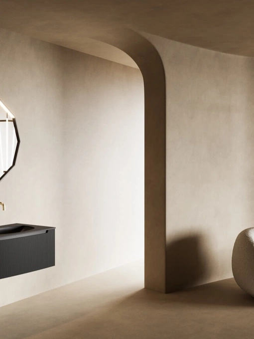 Mobile da Bagno sospeso dalla forma curva laccato Nero Grafite Vertigo Evolution 05 di Puntotre