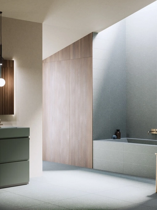 Mobile da Bagno a terra laccato Verde Salvia Vertigo Evolution 06 di Puntotre