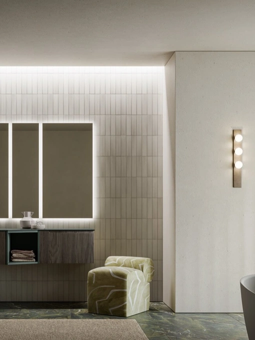 Mobile da Bagno sospeso in polimerico finitura effetto legno con vano a giorno laccato opaco Vertigo Evolution 12 di Puntotre