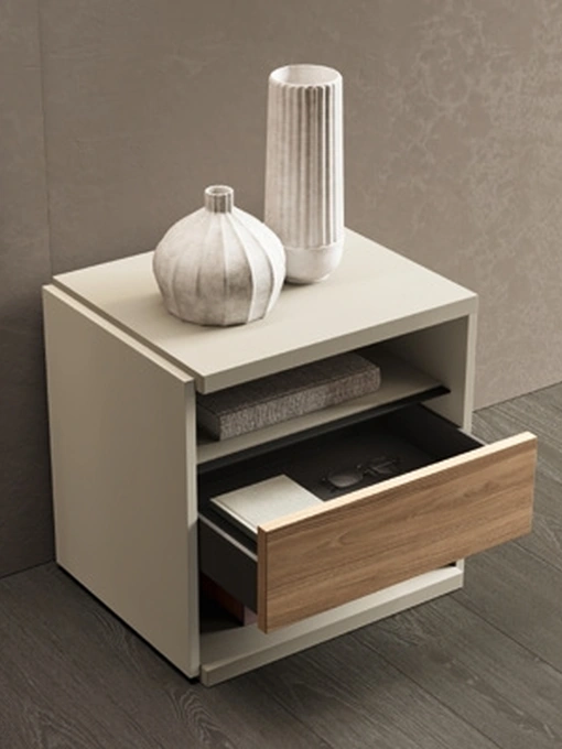 Comodino Wonder in laccato e bilaminato Noce di GF Interiors