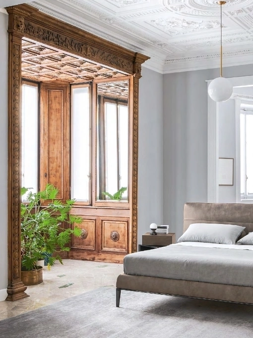 Letto in pelle vintage con testiera Gaston di Sangiacomo