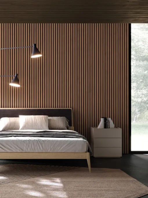 Letto Larissa Night 22 in materico Rovere con pannello in tessuto di Orme
