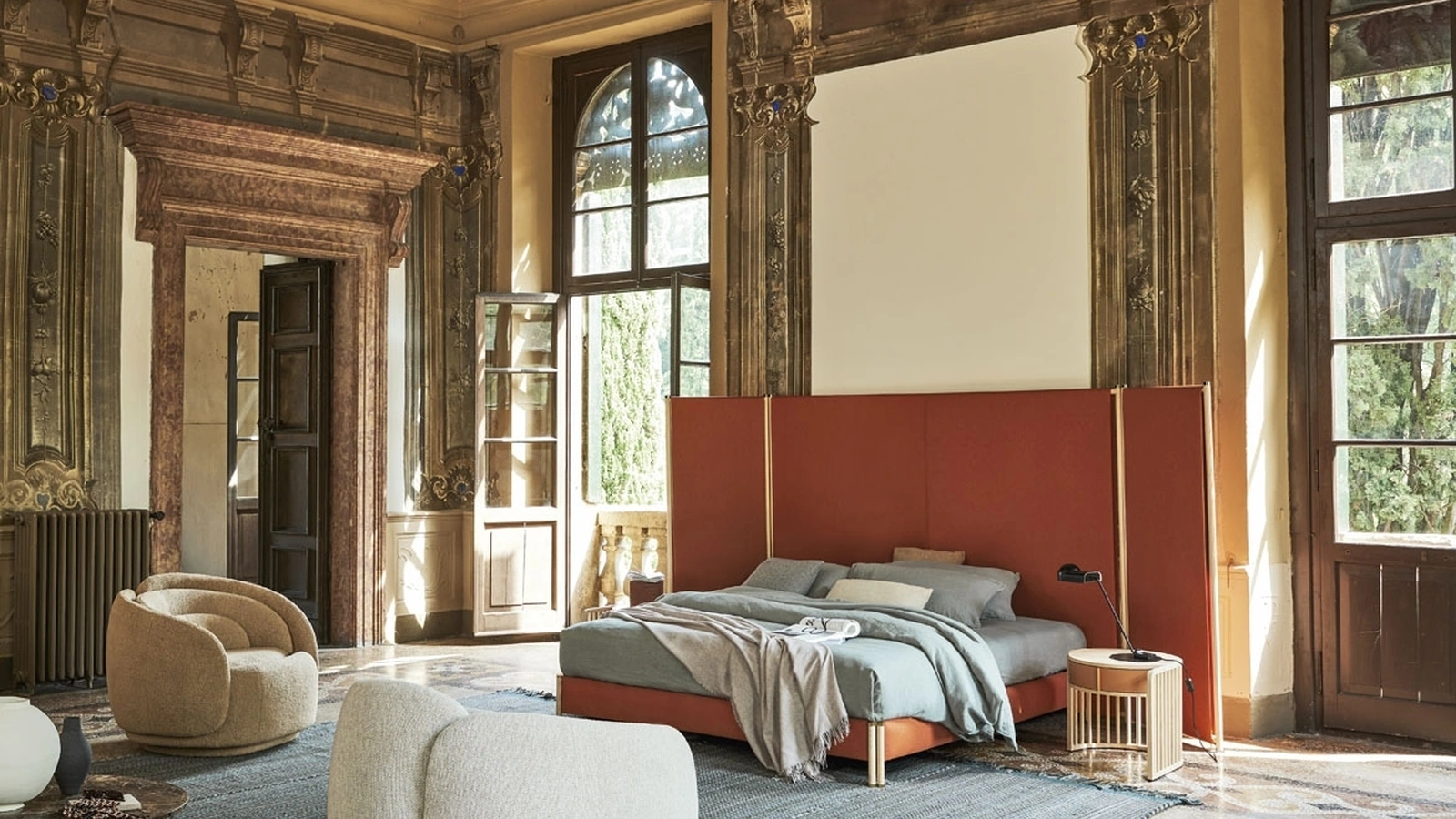 Letto di design in tessuto Bricola di Pianca