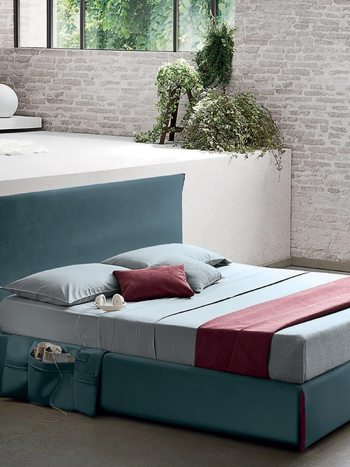 Letto in tessuto con testiera essenziale e leggera Tim di Felis