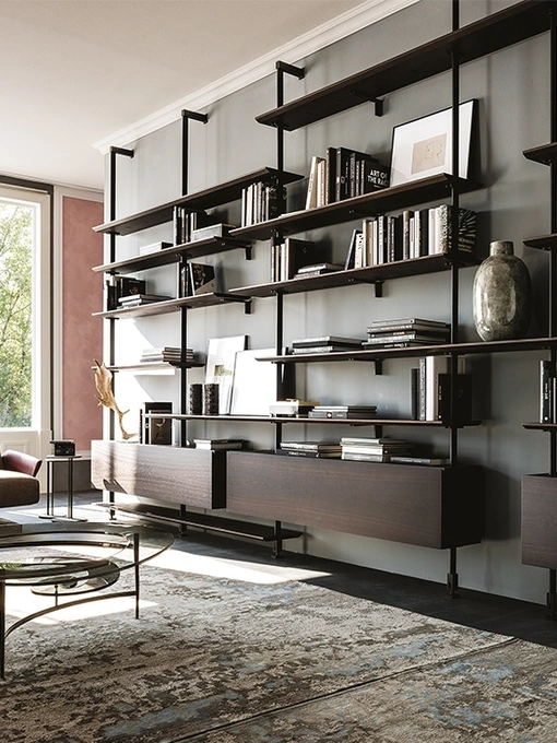 Libreria componibile a muro in acciaio goffrato e legno Airport di Cattelan Italia