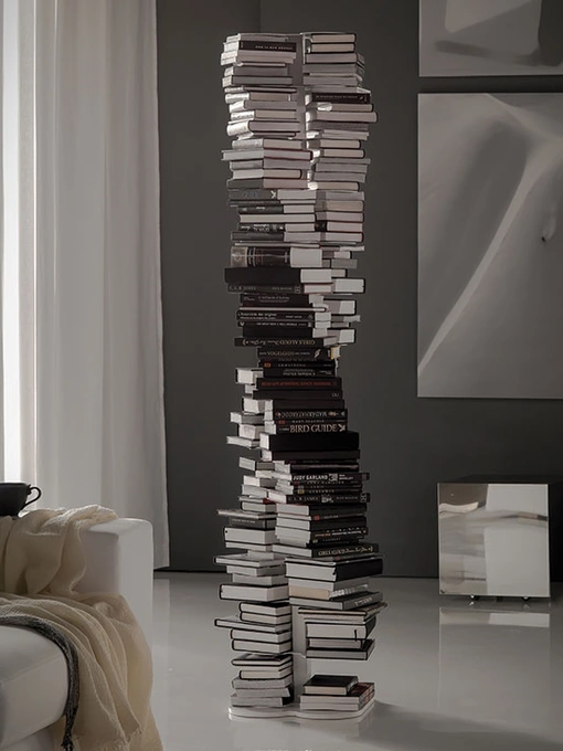 Libreria autoportante di design Dna a colonna con tredici ripiani in acciaio verniciato di Cattelan 