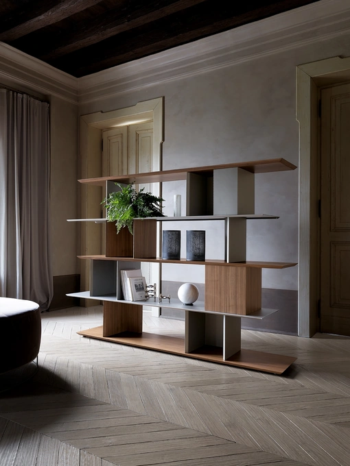 Libreria divisoria componibile magnetica in legno e metallo verniciato Libera 45 di Ronda Design