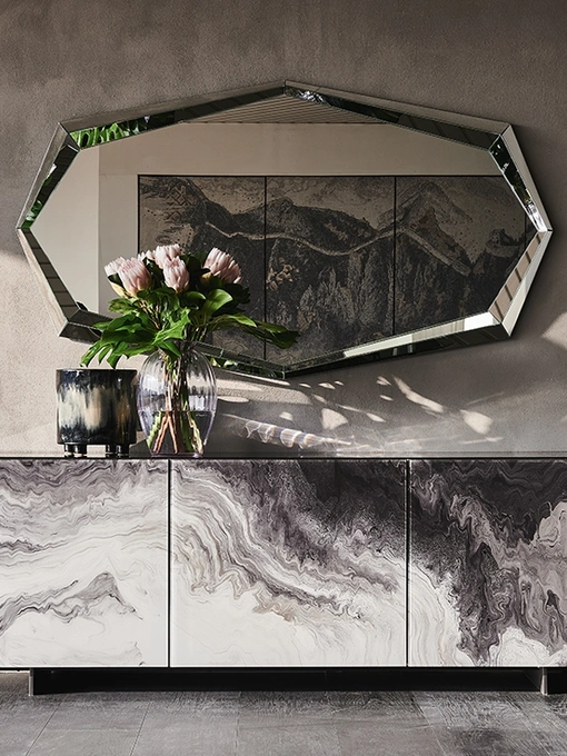 Madia Focus in cristallo extrachiaro con stampa artistica Crystalart di Cattelan Italia